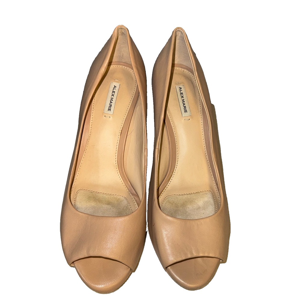 ALEX MARIE Beige Leather Peep Toe Heel Shoe 7 neutral quiet luxury preppy office